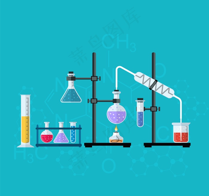 化学实验室工作区和科学设备概念。化学背景、横幅banner、封面。科学、教育、化学、实验、实验室概念。平面设计中的矢量图eps,ai矢量模版下载