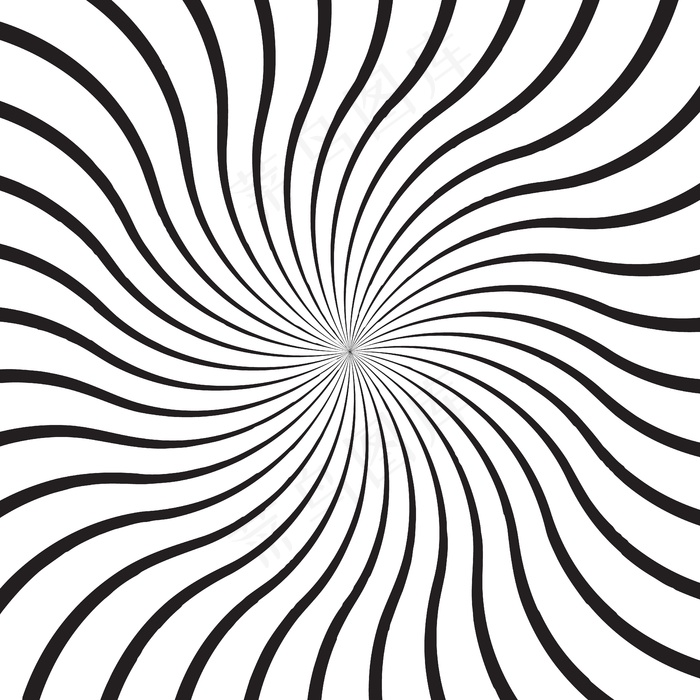 具有单色放射光线、围绕中心弯曲的线条或条纹的抽象背景