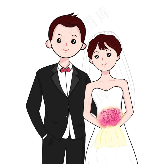 情人节七夕结婚仪式卡通合影(2000X2000(DPI:300))psd模版下载