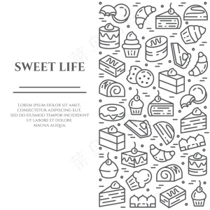 蛋糕和饼干主题横幅banner。