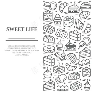 蛋糕和饼干主题横幅banner。