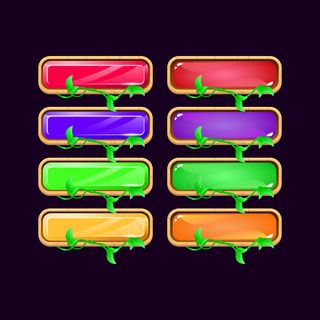 一套游戏ui木叶钻石和果冻彩色按钮的gui资产元素