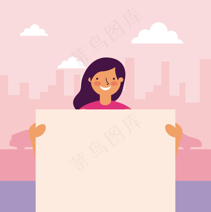 举着横幅banner的女人eps,ai矢量模版下载