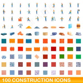 白色建筑图标的卡通插图