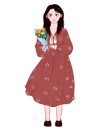 教师节收到学生鲜花礼物的年轻老