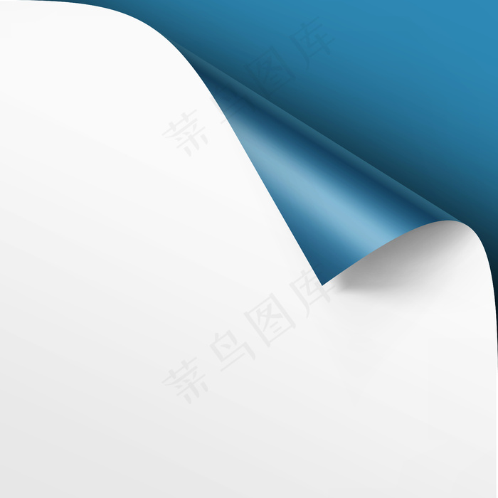 卷曲的白纸角落与阴影模拟特写隔离在浅蓝色背景