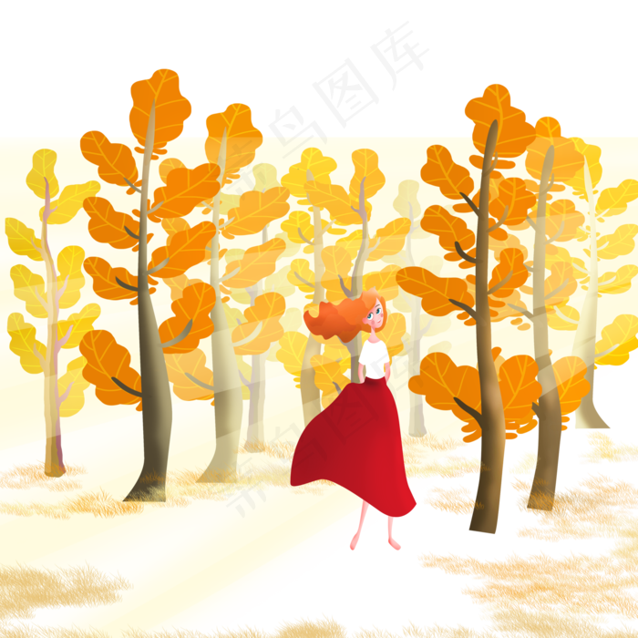 秋天在捡树叶的女孩