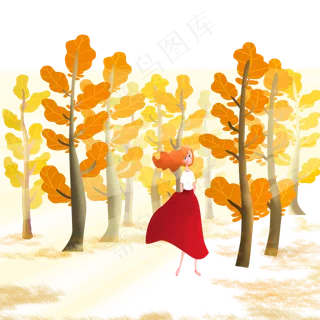 秋天在捡树叶的女孩