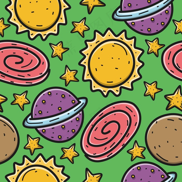 卡瓦伊涂鸦卡通星球图案插图eps,ai矢量模版下载