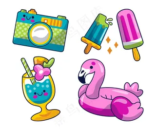 卡瓦伊风格夏季贴纸套装