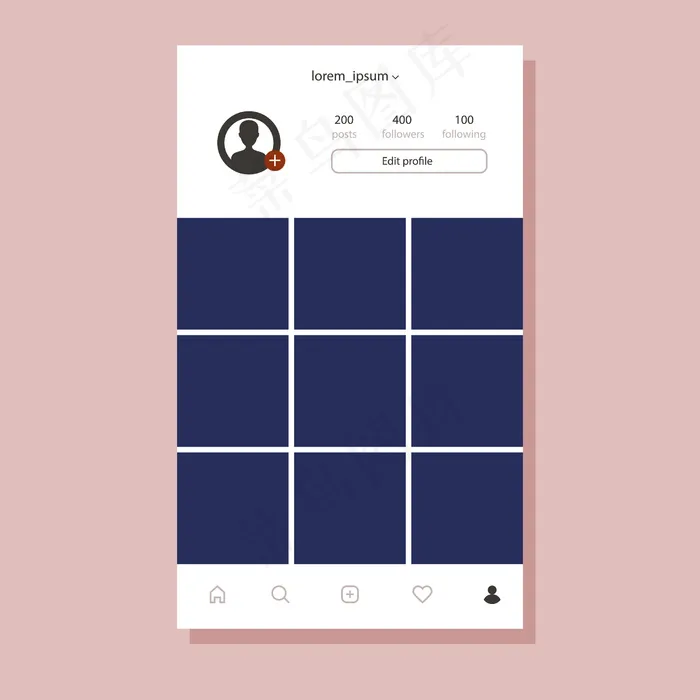Instagram手机app移动应用界面。平面设计相框eps,ai矢量模版下载