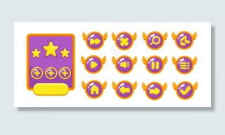 一套完整的水平按钮游戏弹出窗口，图标，窗口和元素创建中世纪的rpg视频游戏