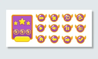 一套完整的水平按钮游戏弹出窗口，图标，窗口和元素创建中世纪的rpg视频游戏