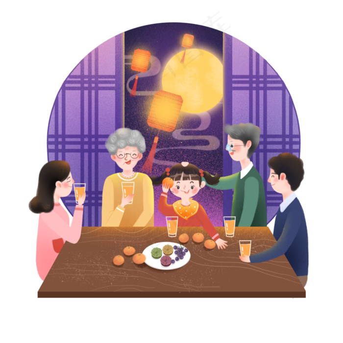 中秋八月十五装饰合家团圆赏月月