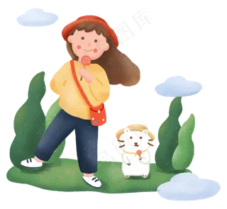 国庆节秋游出游女孩与猫咪