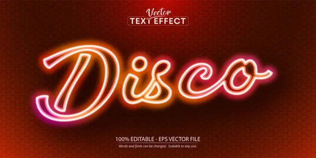 迪斯科文字，霓虹灯风格的可编辑文字效果