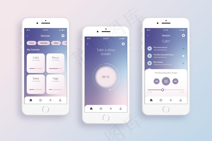 冥想应用程序app屏幕eps,ai矢量模版下载