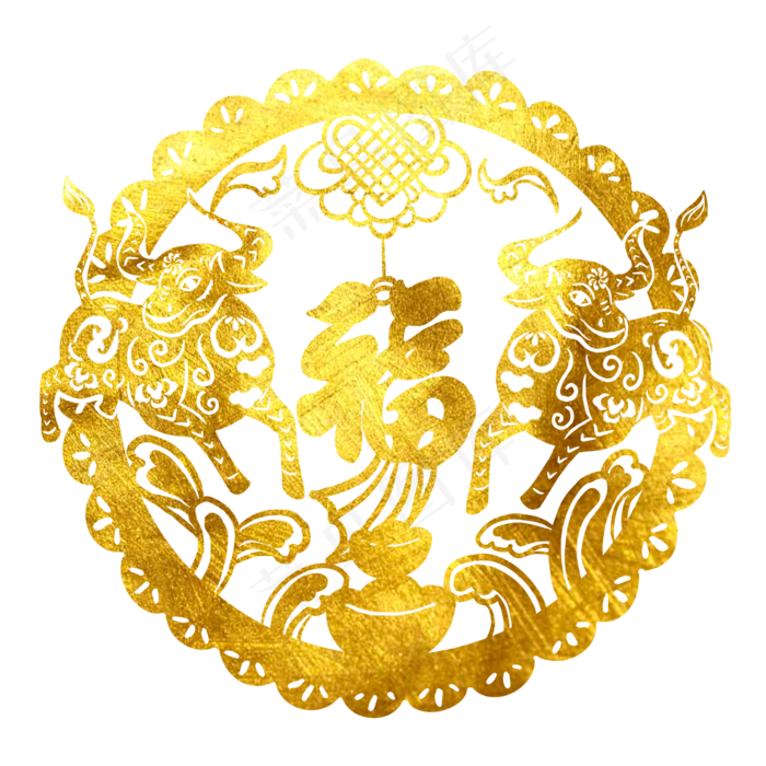 牛年金色剪纸金牛(1500X1500(DPI:300))psd模版下载