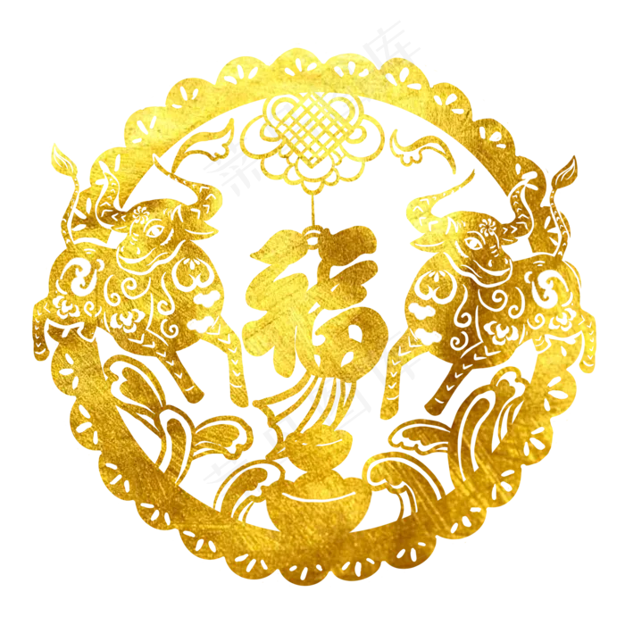 牛年金色剪纸金牛(1500X1500(DPI:300))psd模版下载
