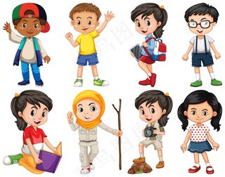 一组快乐的孩子在做不同的动作