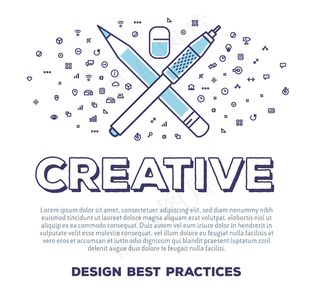 矢量创意插图的钢笔和铅笔与字排版和云线图标的白色背景。创意