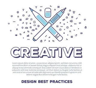 矢量创意插图的钢笔和铅笔与字排版和云线图标的白色背景。创意