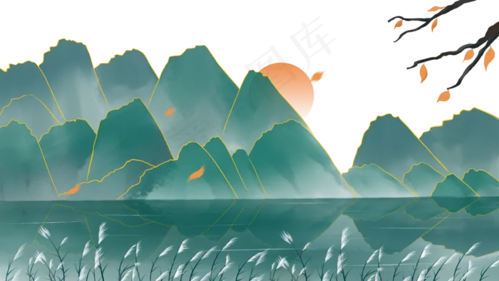 节气寒露秋天中国风风景(1125X2436(DPI:72))psd模版下载