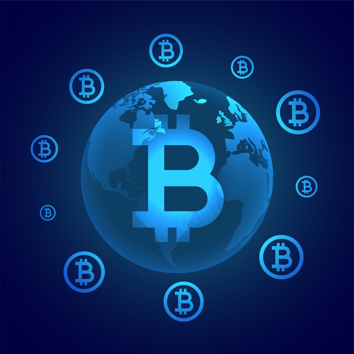 围绕地球的全球比特币数字货币概念eps,ai矢量模版下载