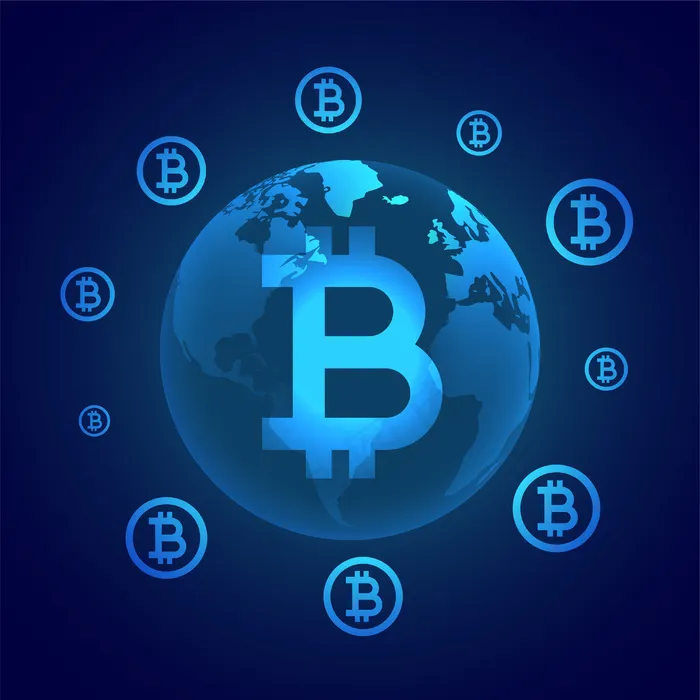 围绕地球的全球比特币数字货币概念eps,ai矢量模版下载