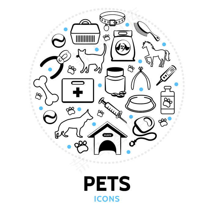 带pets元素的圆形构图eps,ai矢量模版下载