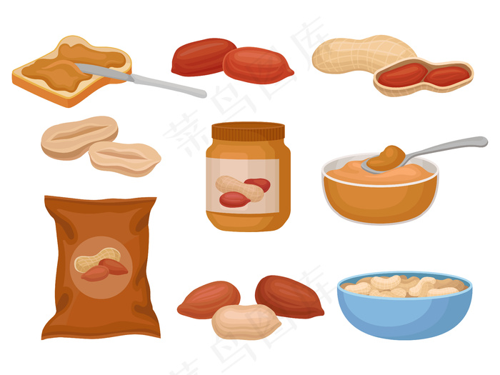花生和花生酱套装，营养花生产品插图在白色背景上
