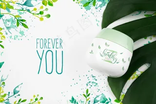 奶油顶视图，带叶模型样机