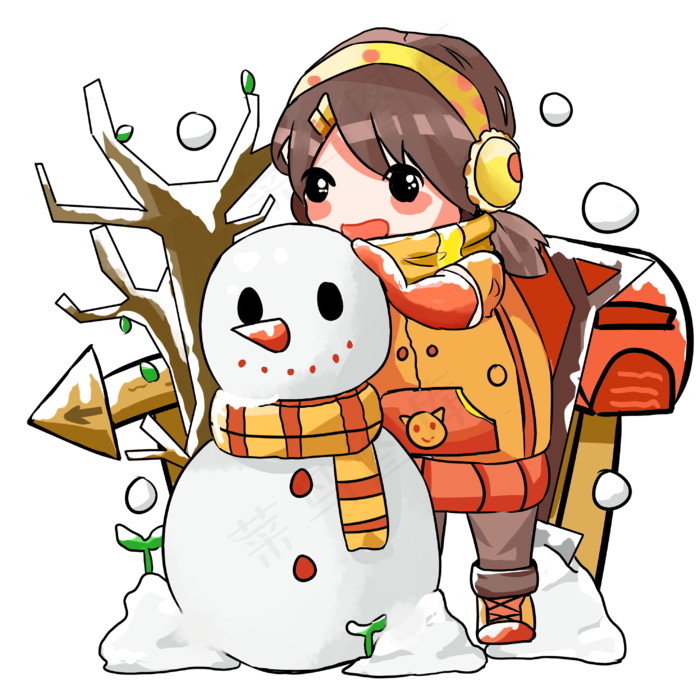 冬季户外游乐堆雪人插画