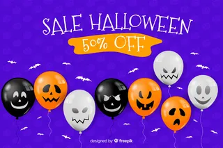 带气球的万圣节促销背景