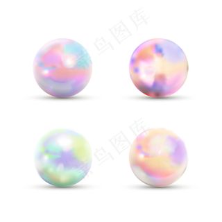 一套逼真的光滑大理石球，白色隔离彩虹眩光