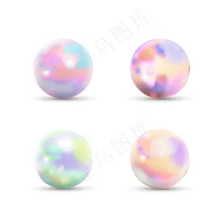 一套逼真的光滑大理石球，白色隔离彩虹眩光