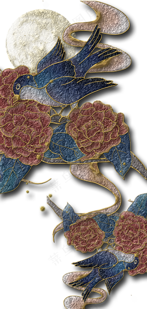 珐琅彩花鸟黑色中国风装饰画