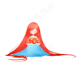 放莲花灯的红发卡通女孩