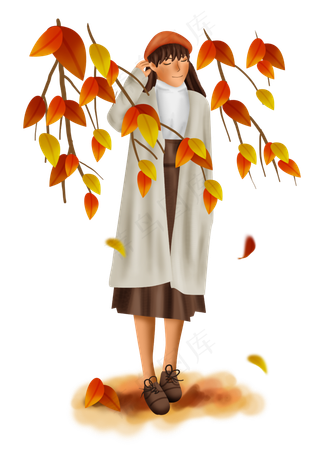秋游文艺女学生和树