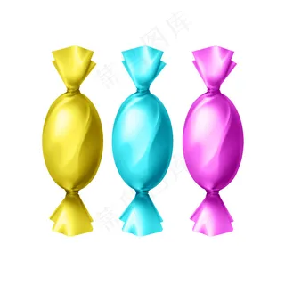 矢量糖果在空白彩色黄色，青色，洋红色箔包装顶视图隔离在白色背景