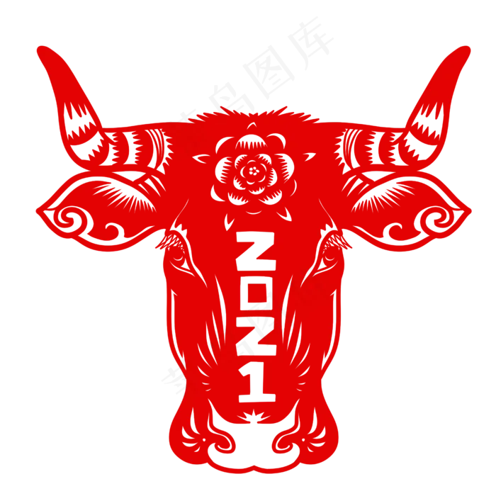 牛年窗花2021剪纸(2500X2500(DPI:300))psd模版下载