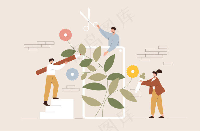 砍树，卡通式插画