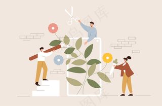 砍树，卡通式插画