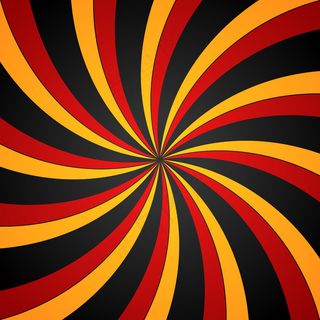 黑色、红色和黄色螺旋漩涡径向背景。涡旋和螺旋背景。