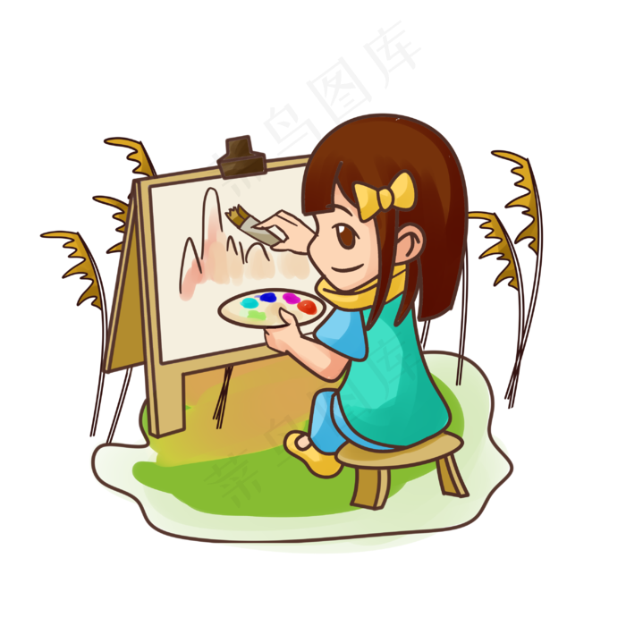 寒露女孩画风景插画