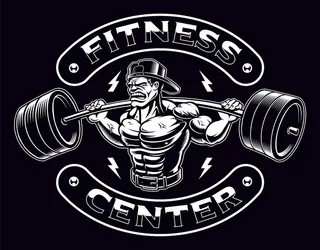 黑白复古徽章的健美运动员与杠铃在黑暗的背景。