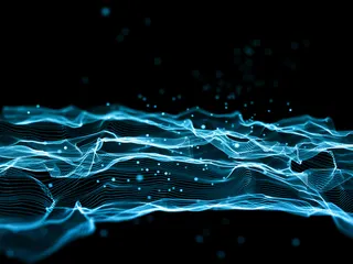 具有流线和圆点的抽象现代背景的三维渲染