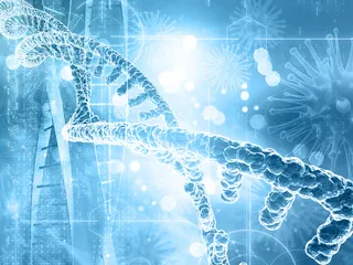 具有 dna 链和病毒细胞的医学背景的 3d 渲染
