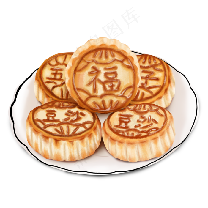写实手绘月饼(3000X3000(DPI:300))psd模版下载