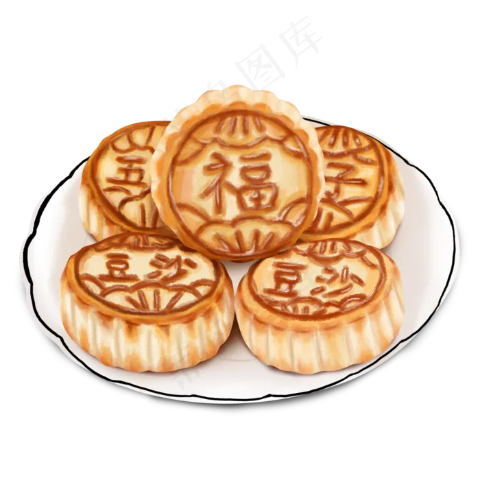 写实手绘月饼(3000X3000(DPI:300))psd模版下载